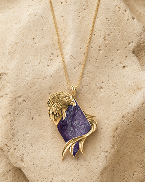 Embrace Eagle Amethyst Pendant — Gold