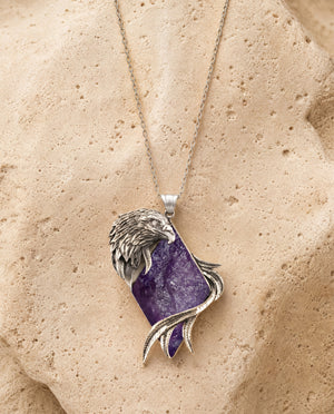 Embrace Eagle Amethyst Pendant — Silver