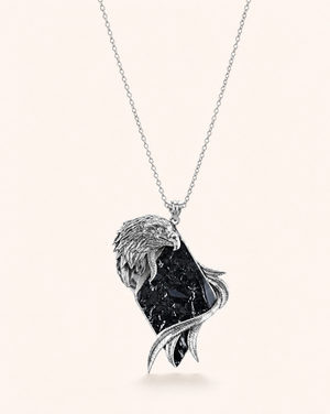 Embrace Eagle Black Tourmaline Pendant — Silver
