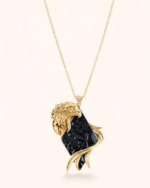 Embrace Eagle Black Tourmaline Pendant — Gold