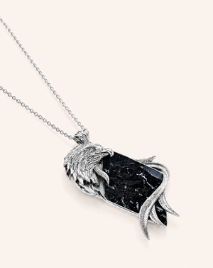 Embrace Eagle Black Tourmaline Pendant — Silver