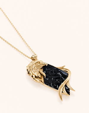Embrace Eagle Black Tourmaline Pendant — Gold