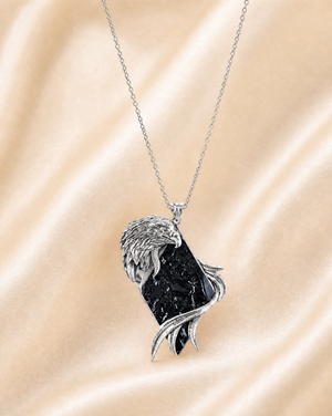 Embrace Eagle Black Tourmaline Pendant — Silver