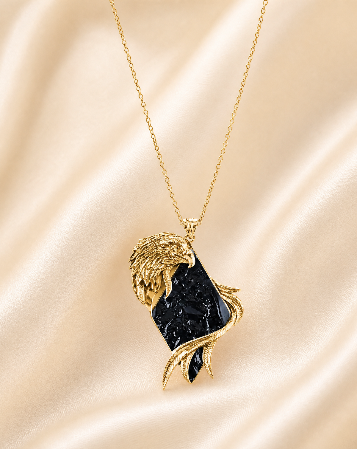 Embrace Eagle Black Tourmaline Pendant — Gold