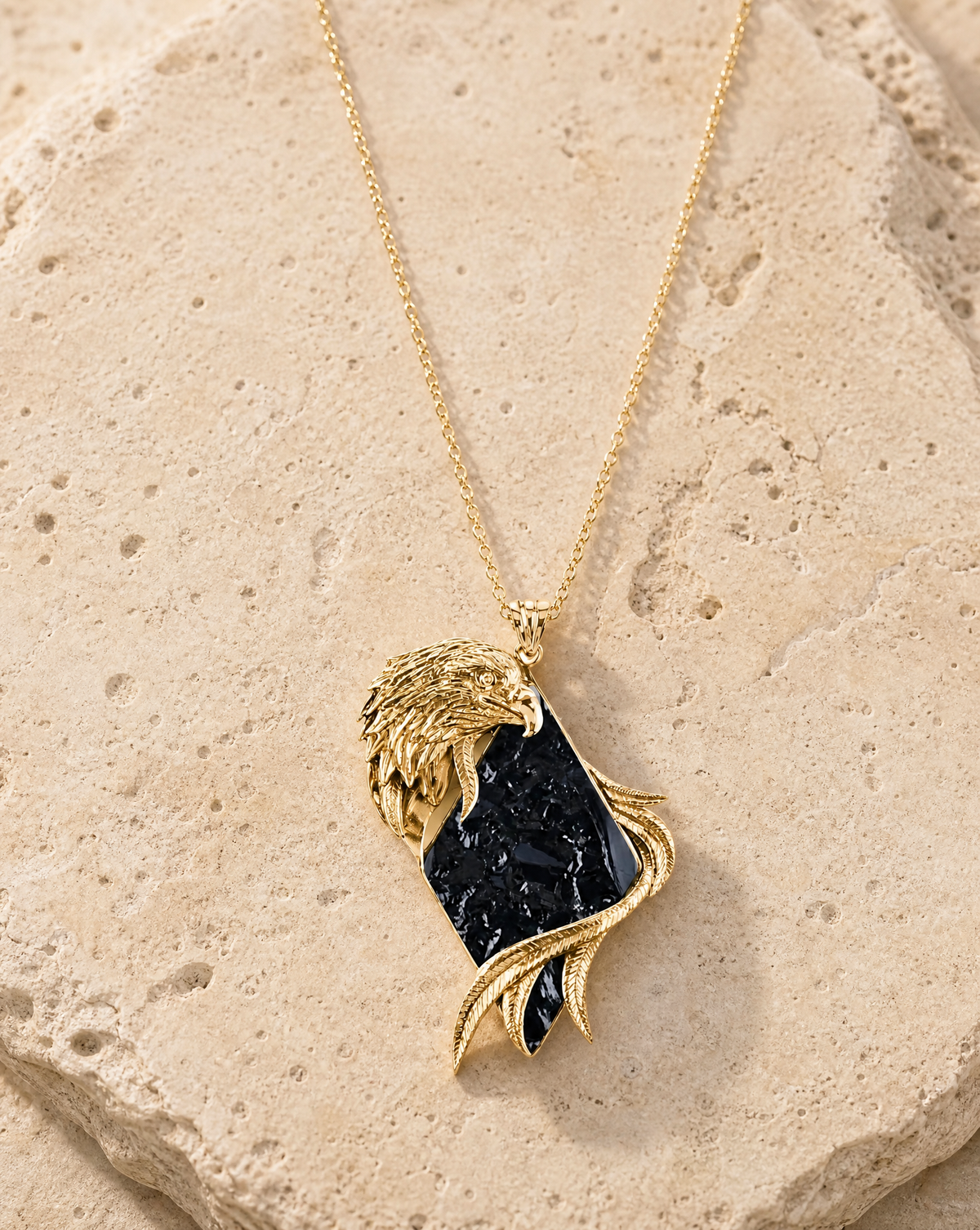 Embrace Eagle Black Tourmaline Pendant — Gold