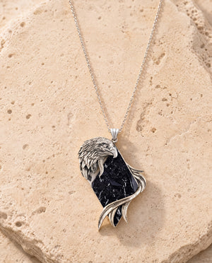 Embrace Eagle Black Tourmaline Pendant — Silver