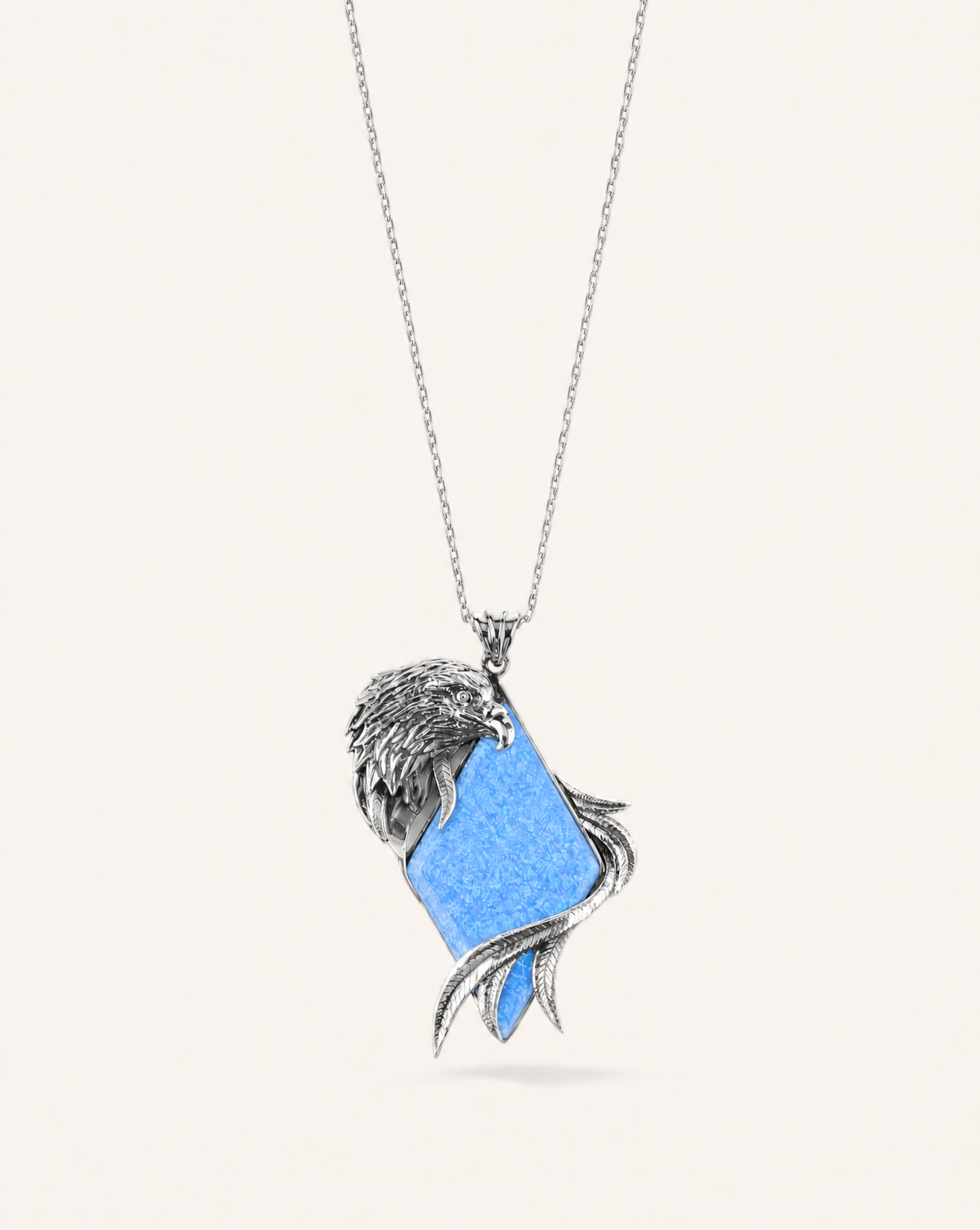 Embrace Eagle Blue Opal Pendant — Silver