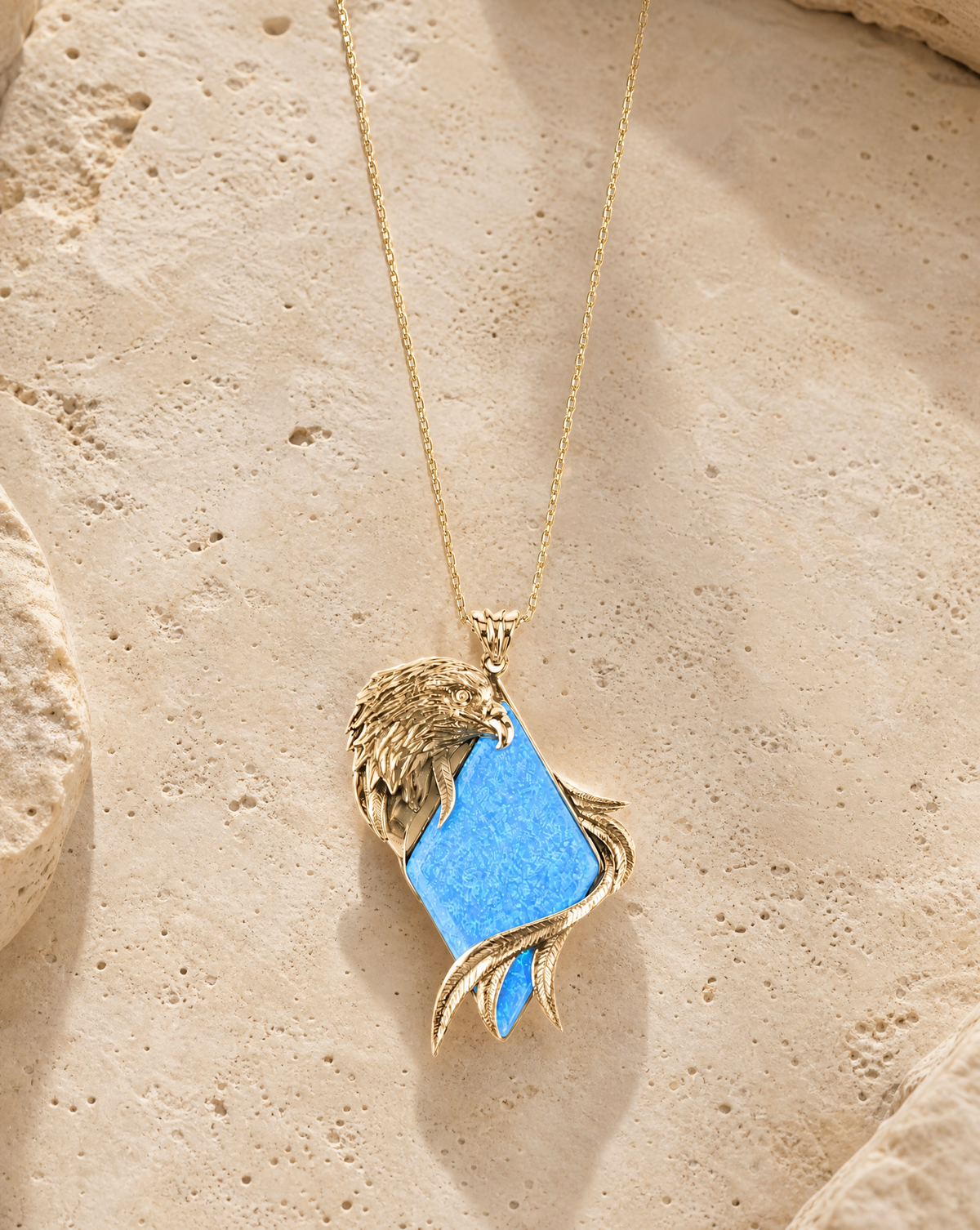 Embrace Eagle Blue Opal Pendant — Gold