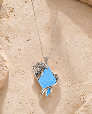 Embrace Eagle Blue Opal Pendant — Silver