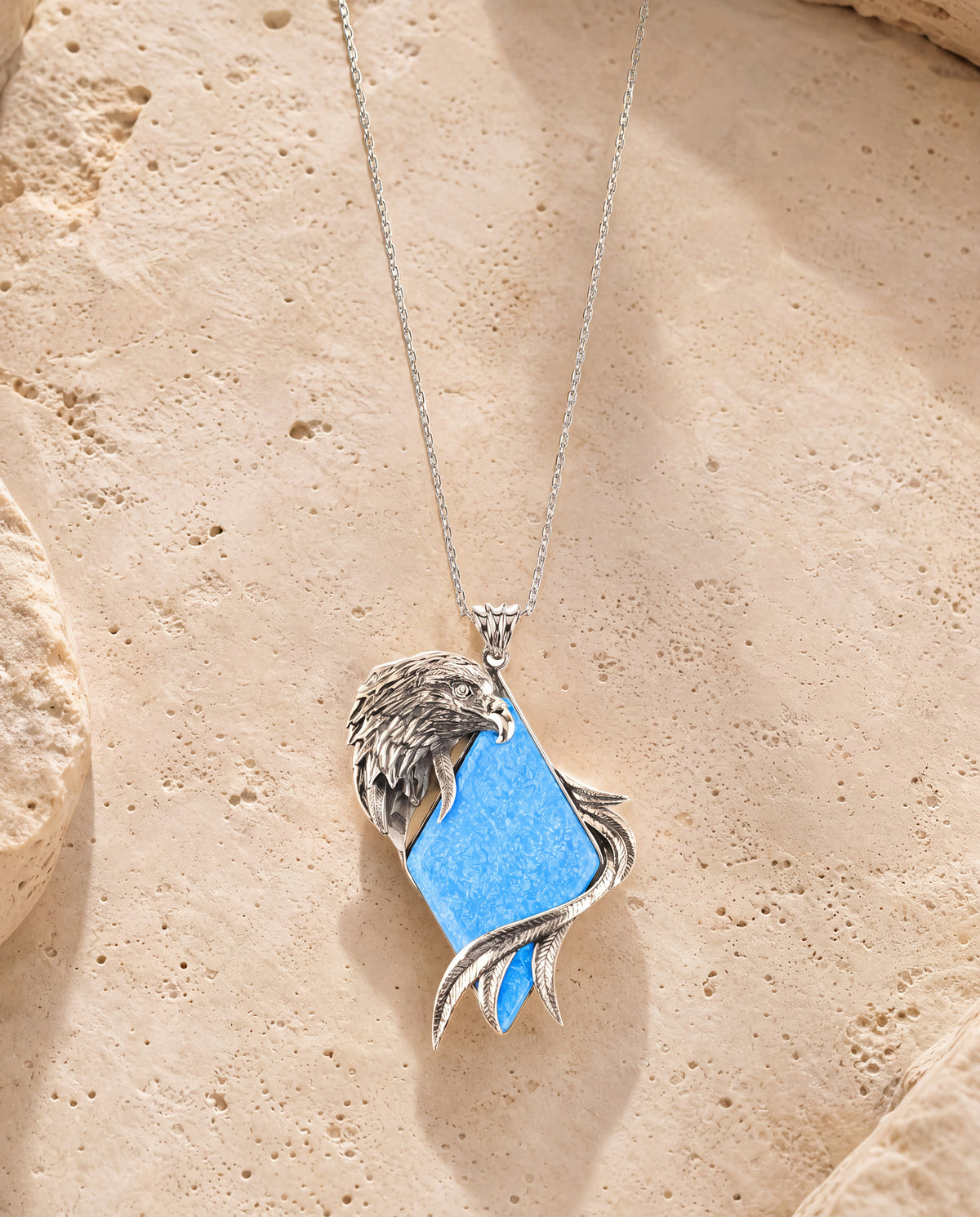 Embrace Eagle Blue Opal Pendant — Silver