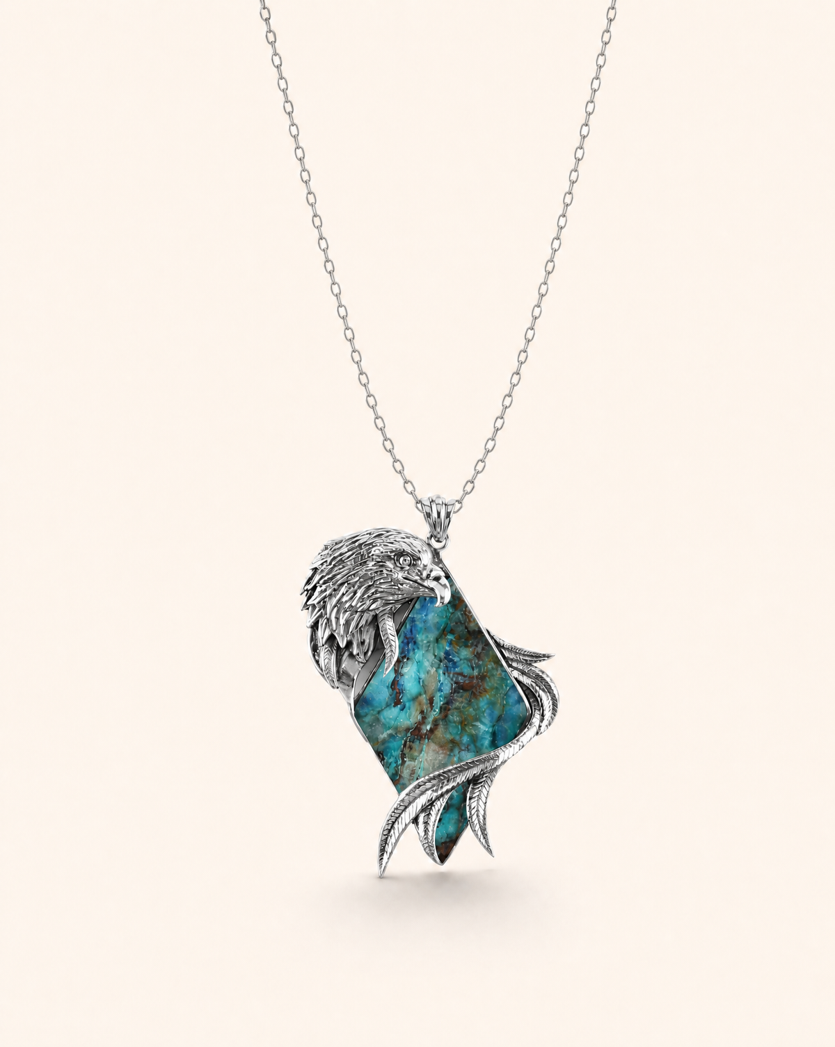 Embrace Eagle Chrysocolla Pendant — Silver