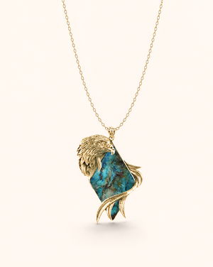 Embrace Eagle Chrysocolla Pendant — Gold