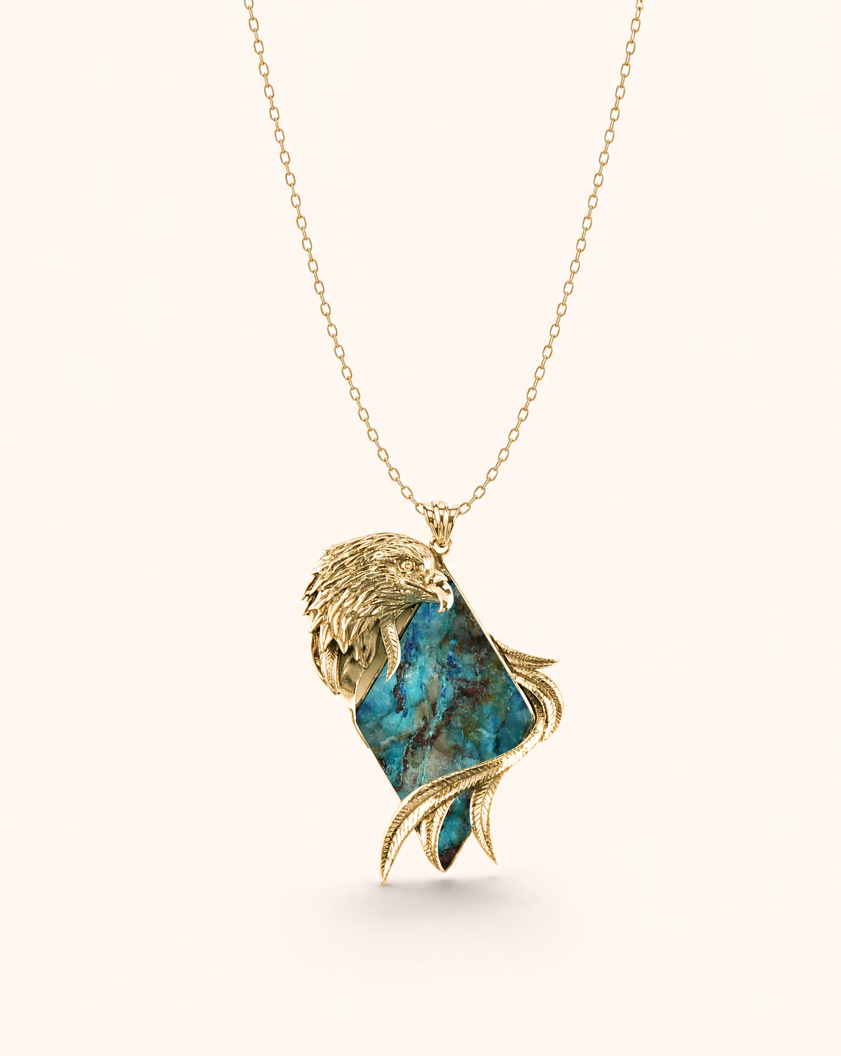 Embrace Eagle Chrysocolla Pendant — Gold