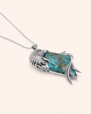 Embrace Eagle Chrysocolla Pendant — Silver