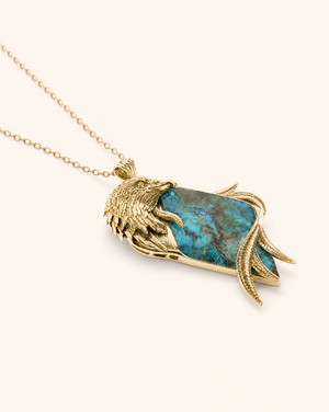 Embrace Eagle Chrysocolla Pendant — Gold