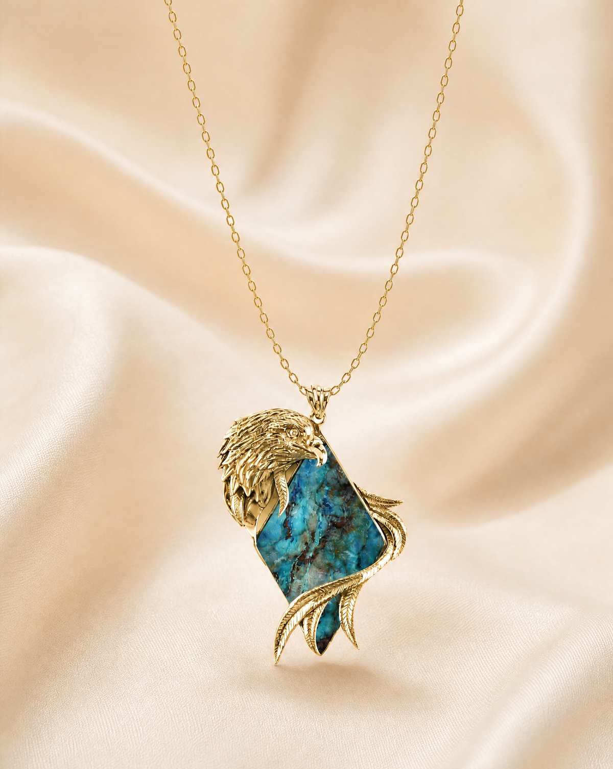 Embrace Eagle Chrysocolla Pendant — Gold