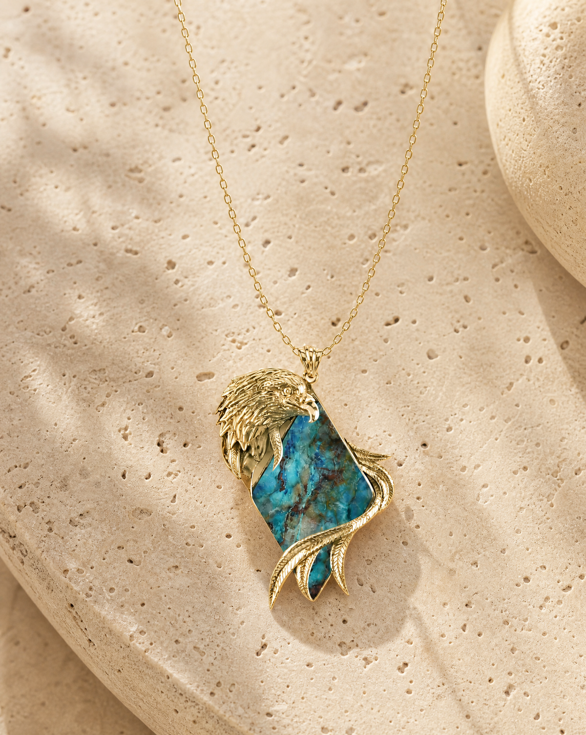 Embrace Eagle Chrysocolla Pendant — Gold