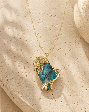 Embrace Eagle Chrysocolla Pendant — Gold