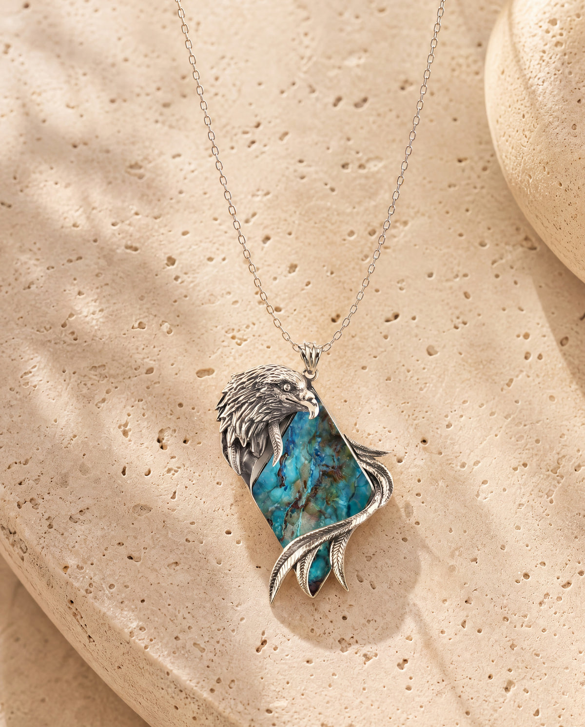 Embrace Eagle Chrysocolla Pendant — Silver