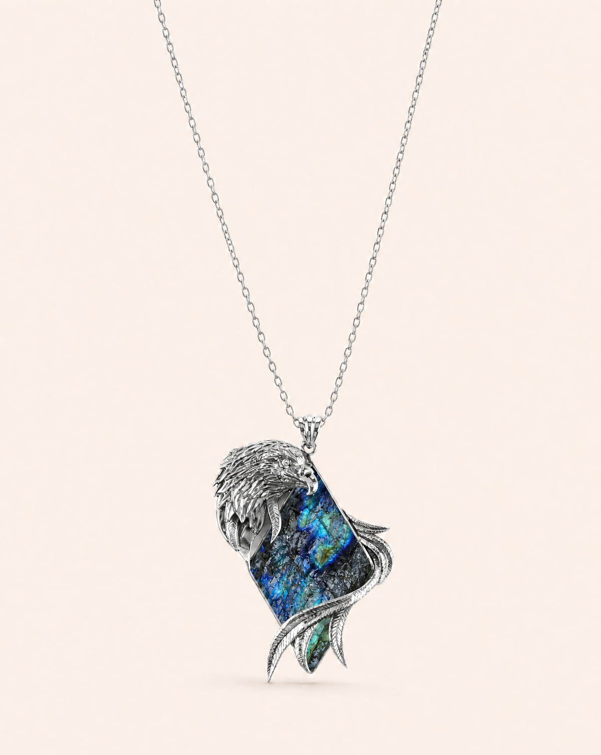 Embrace Eagle Labradorite Pendant — Silver