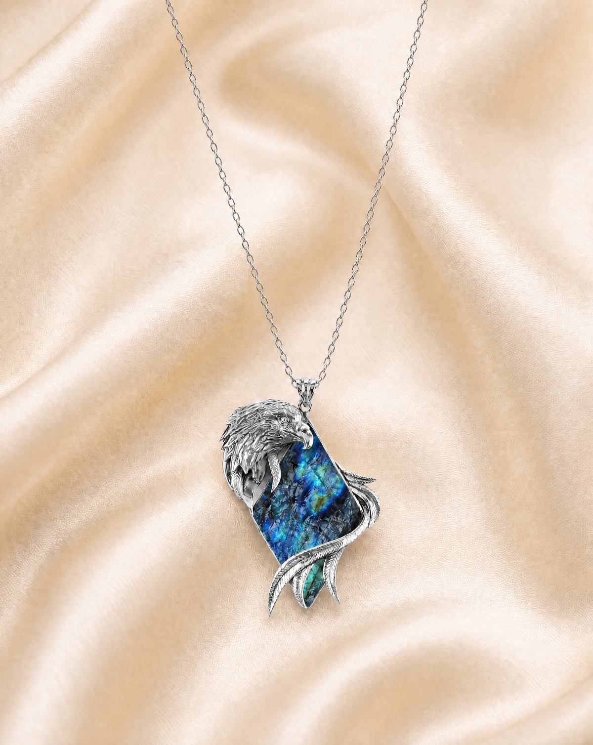 Embrace Eagle Labradorite Pendant — Silver