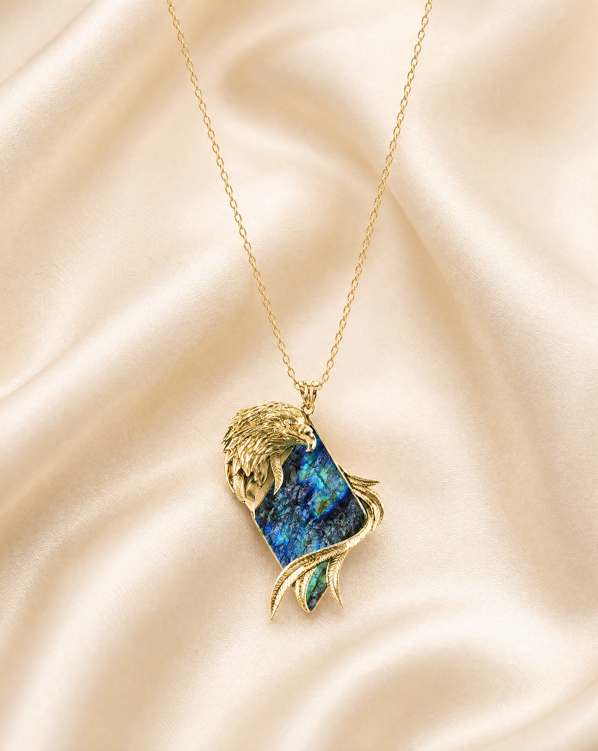Embrace Eagle Labradorite Pendant — Gold
