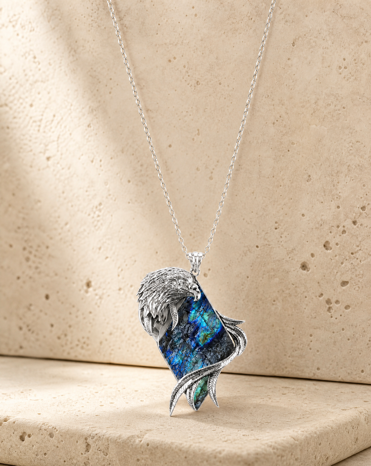 Embrace Eagle Labradorite Pendant — Silver