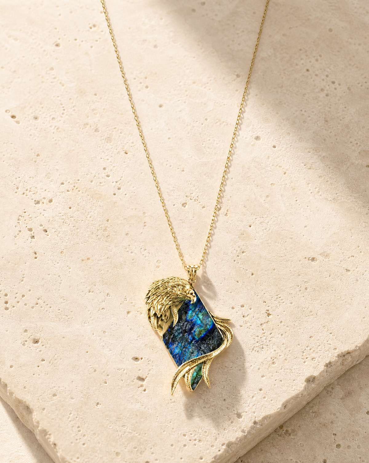 Embrace Eagle Labradorite Pendant — Gold