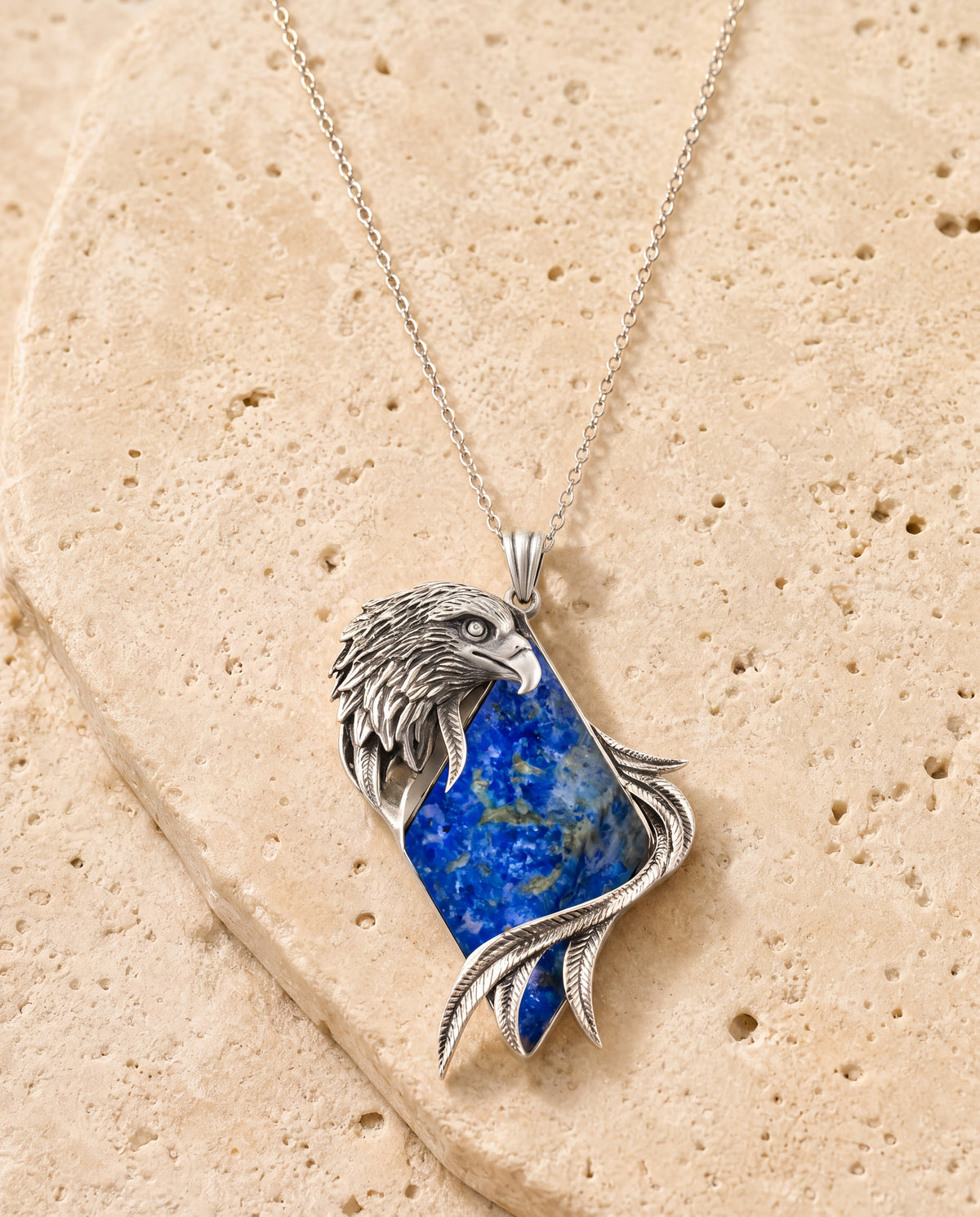 Embrace Eagle Lapis Pendant — Silver