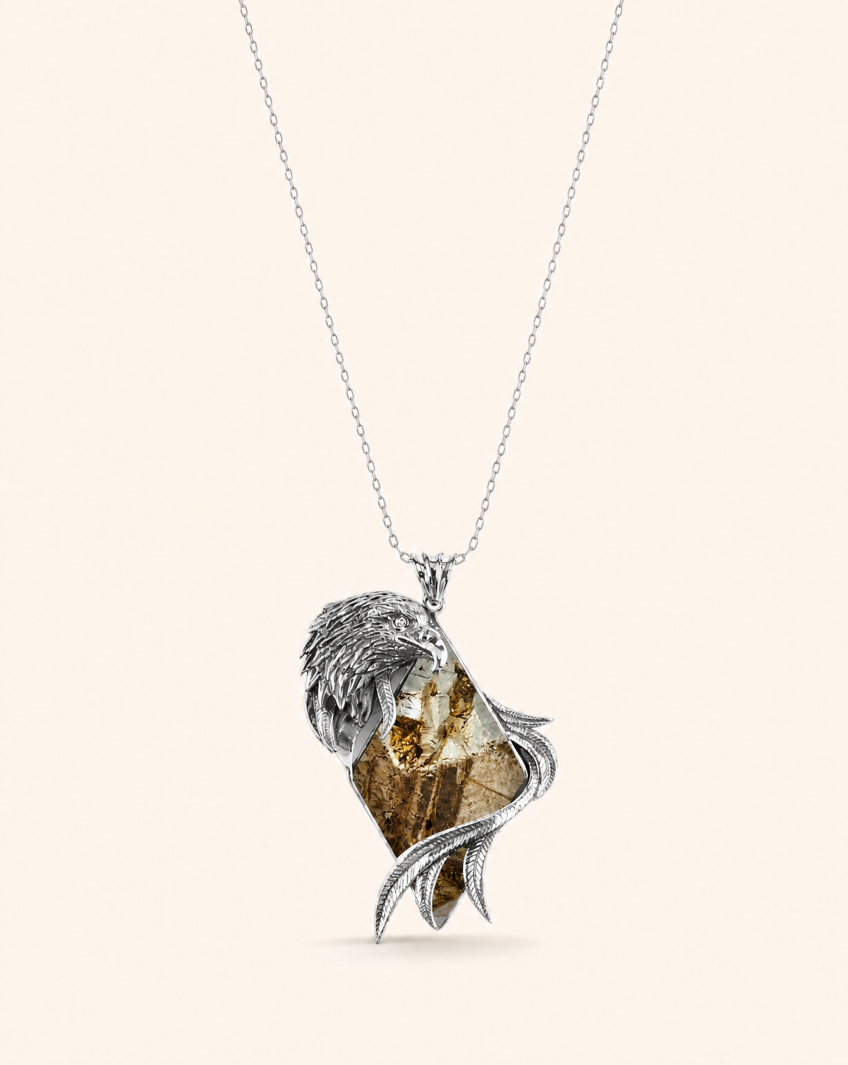 Embrace Eagle Pyrite Pendant — Silver