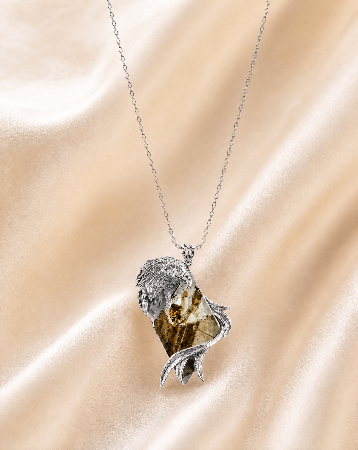 Embrace Eagle Pyrite Pendant — Silver