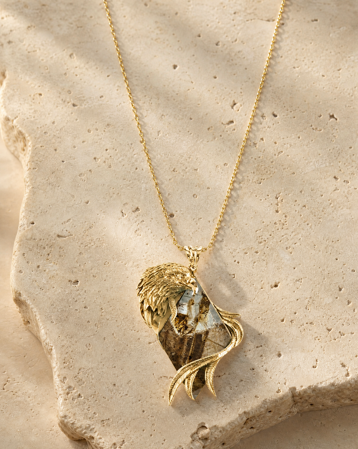 Embrace Eagle Pyrite Pendant — Gold