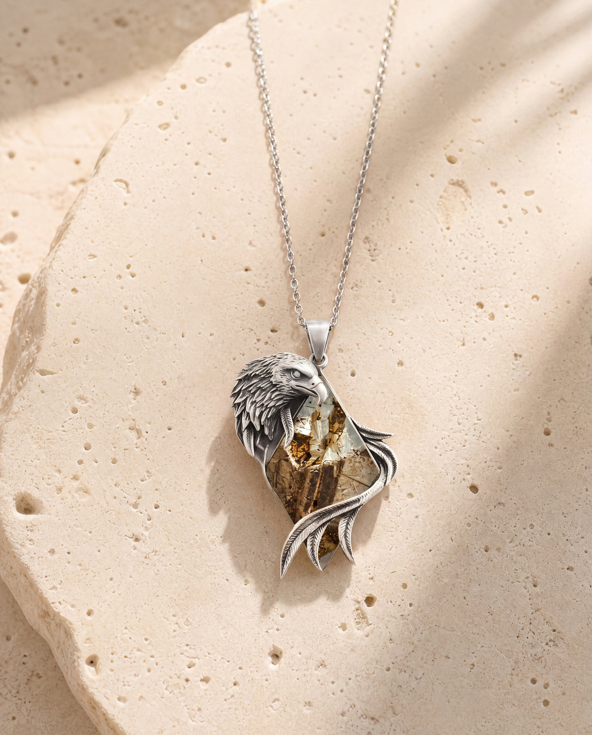 Embrace Eagle Pyrite Pendant — Silver