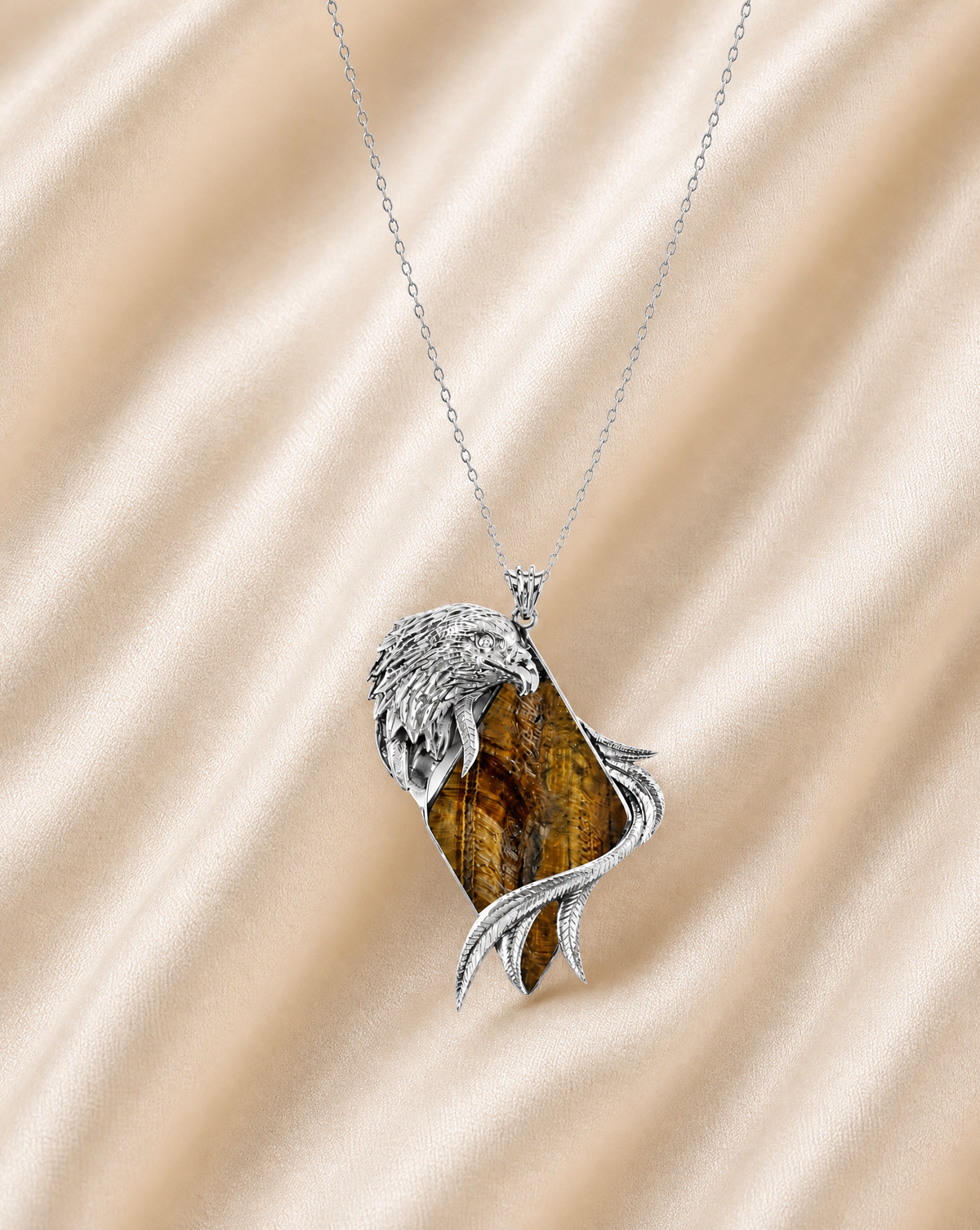 Embrace Eagle Tiger's Eye Pendant — Silver