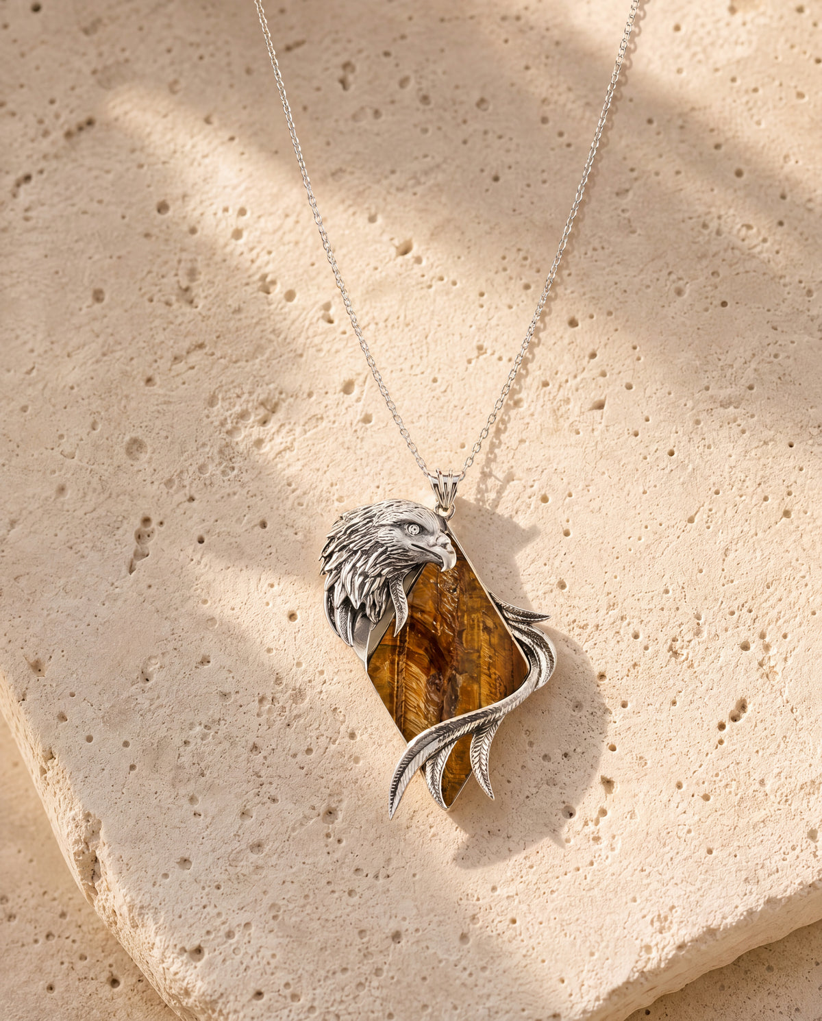 Embrace Eagle Tiger's Eye Pendant — Silver