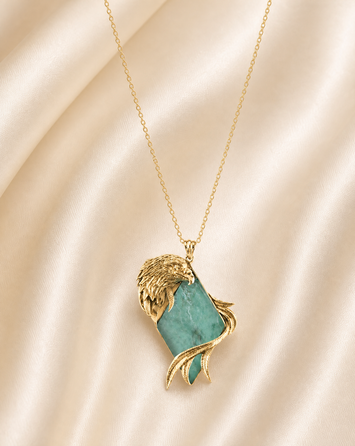 Embrace Eagle Turquoise Pendant — Gold