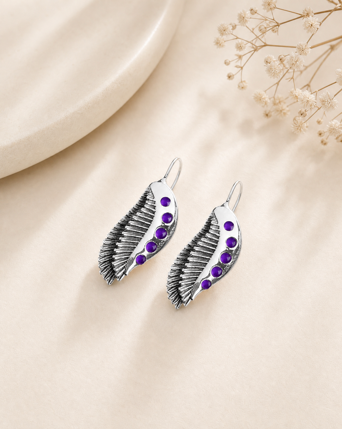 Featherlights Amethyst Earrings — Silver