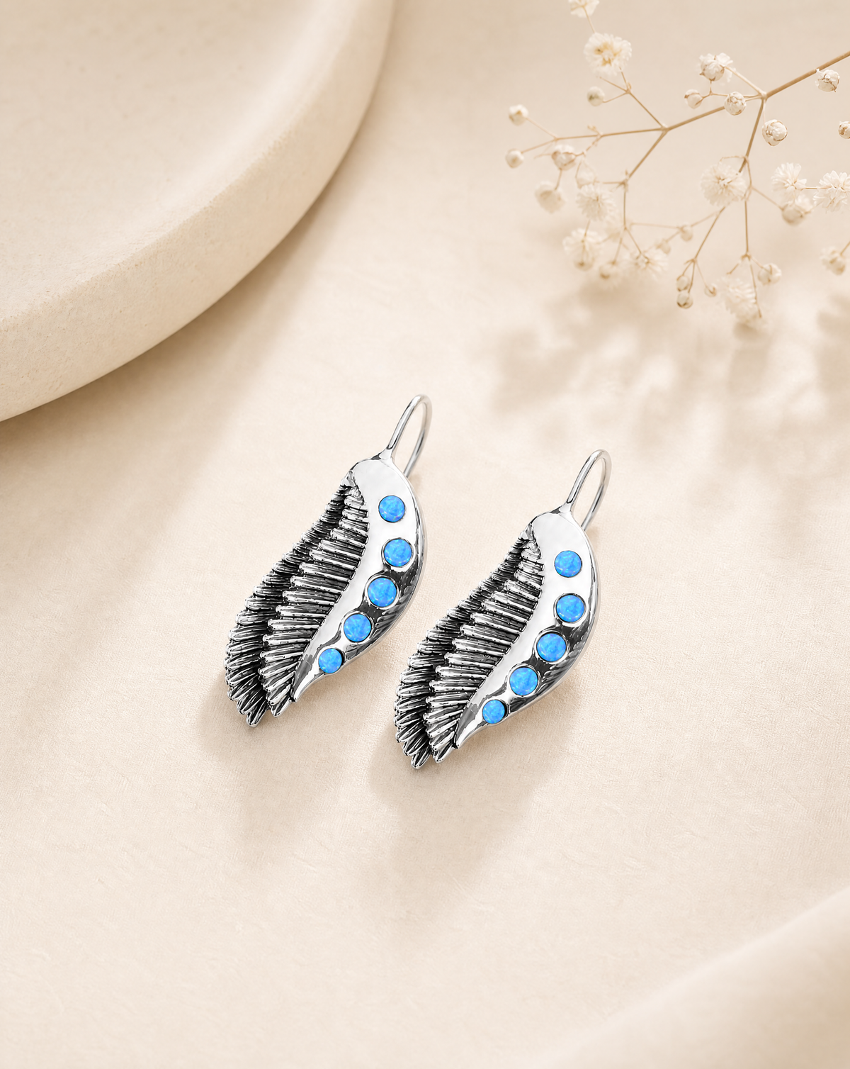 Featherlights Blue Opal Earrings — Silver-3