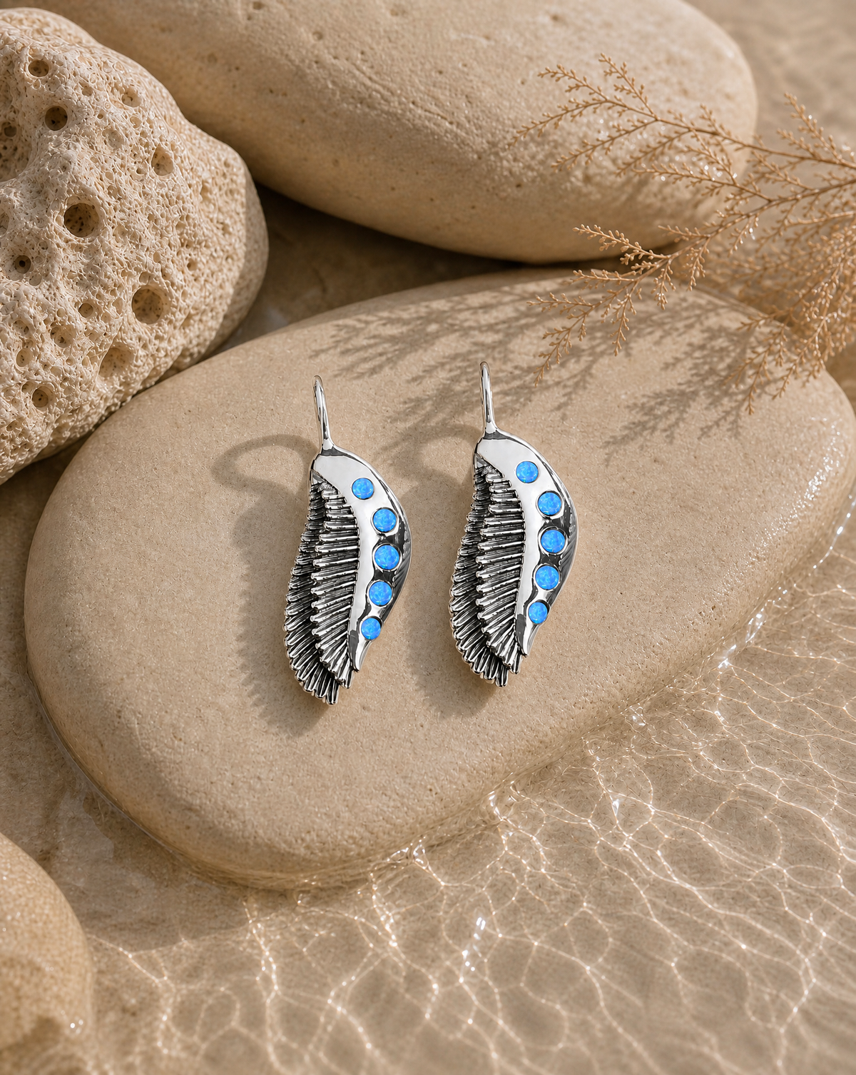 Featherlights Blue Opal Earrings — Silver-4