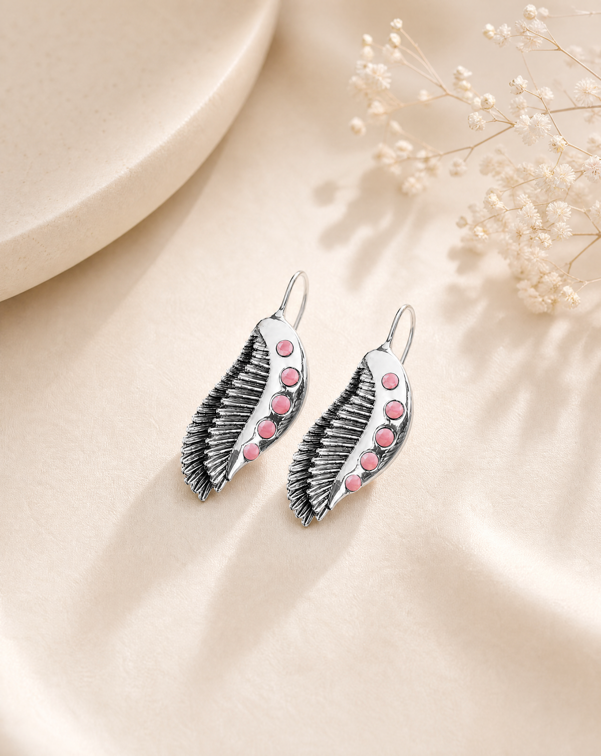Featherlights Rose Quartz Earrings — Silver