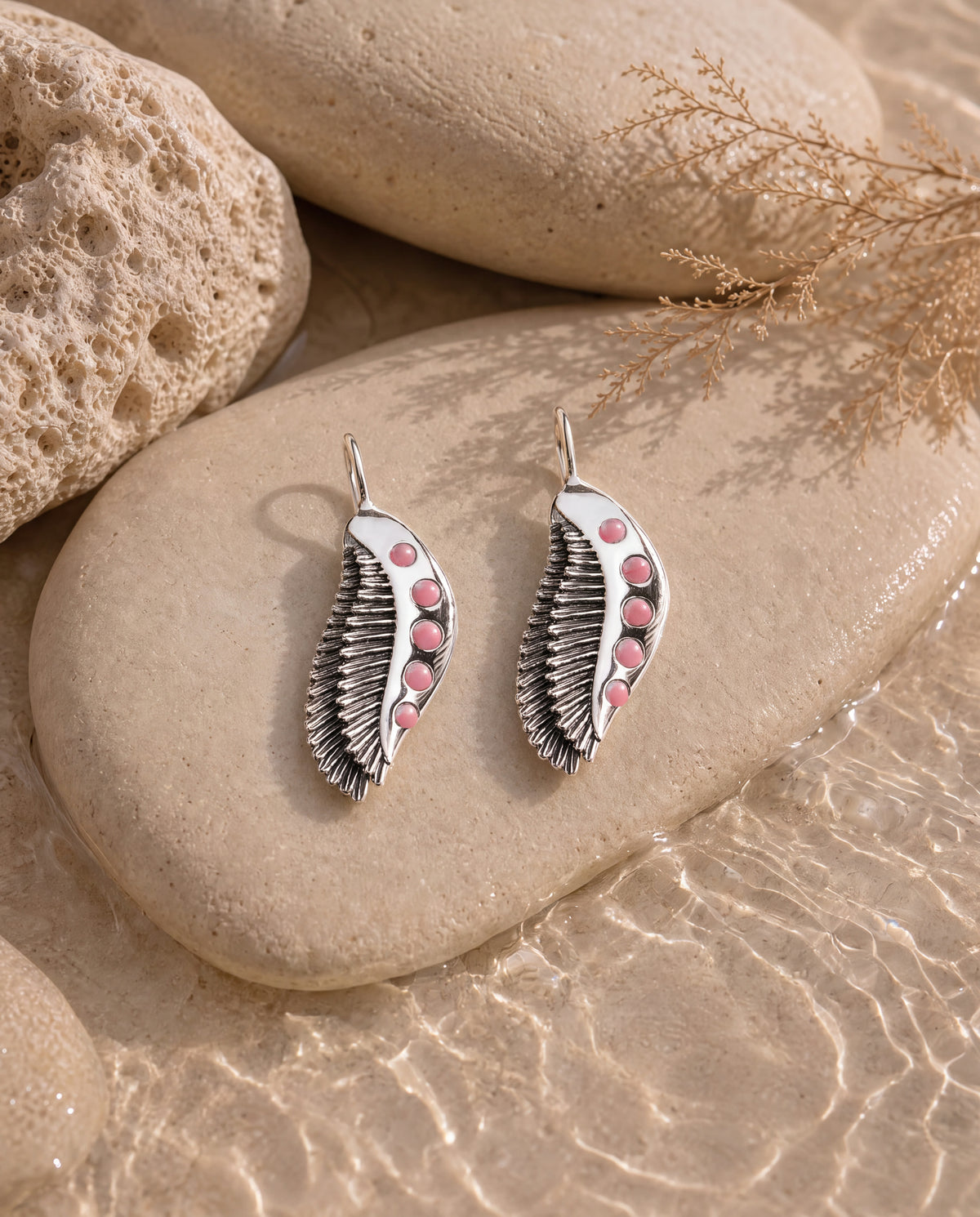 Featherlights Rose Quartz Earrings — Silver