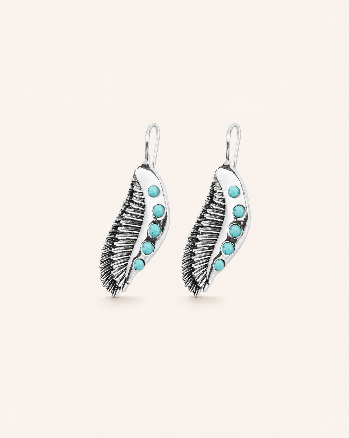 Featherlights Black Turquoise Earrings — Silver-2