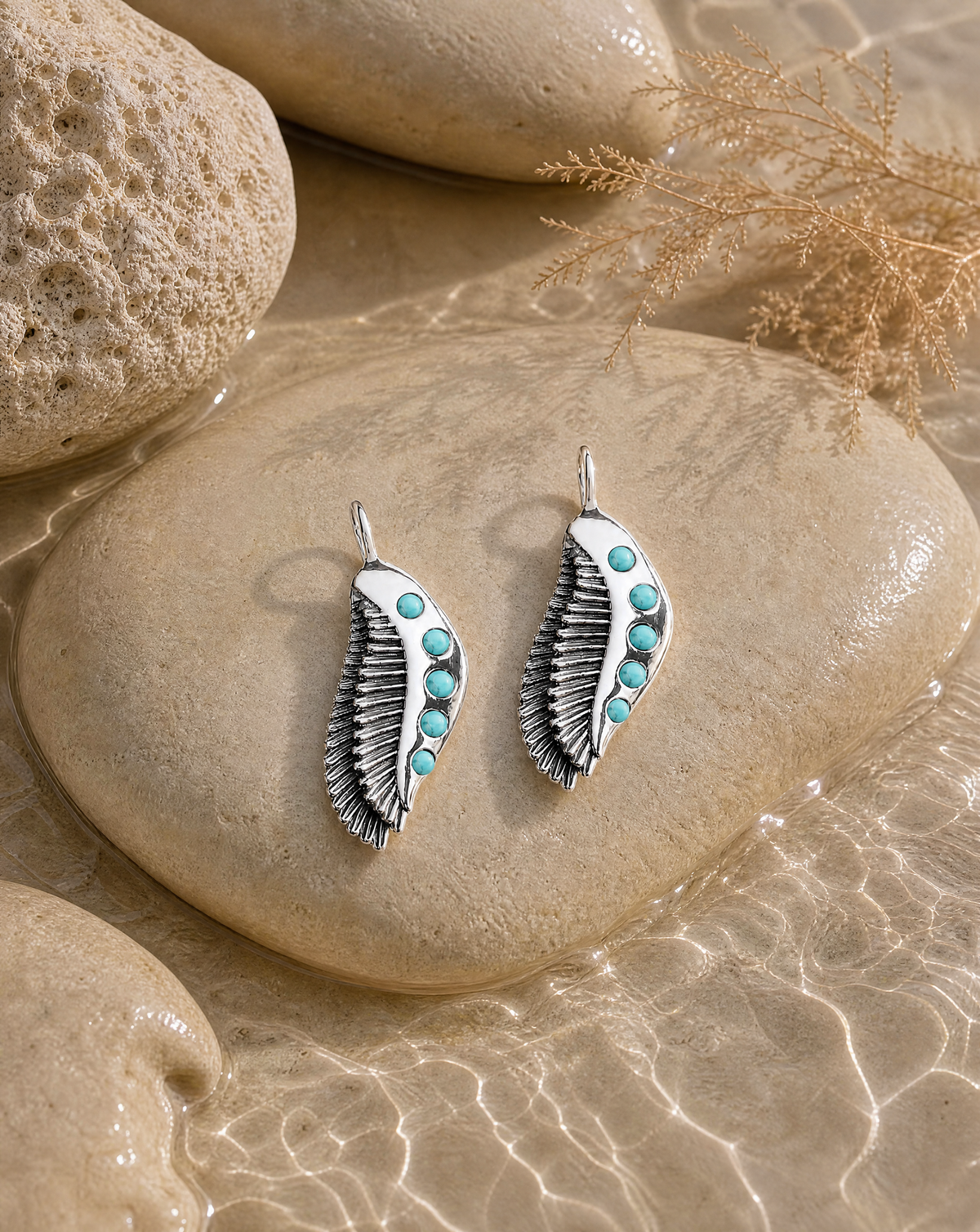 Featherlights Black Turquoise Earrings — Silver-4