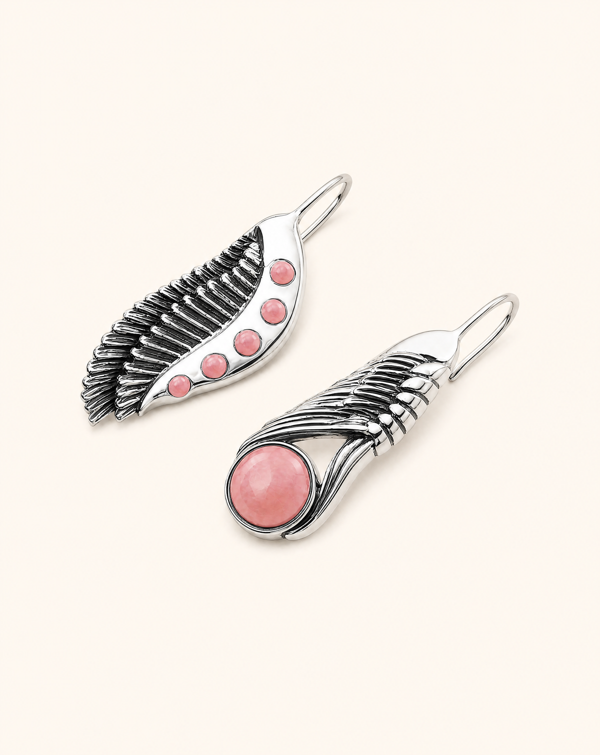 Featherlights & Moonbeams Rose Quartz Earrings — Silver