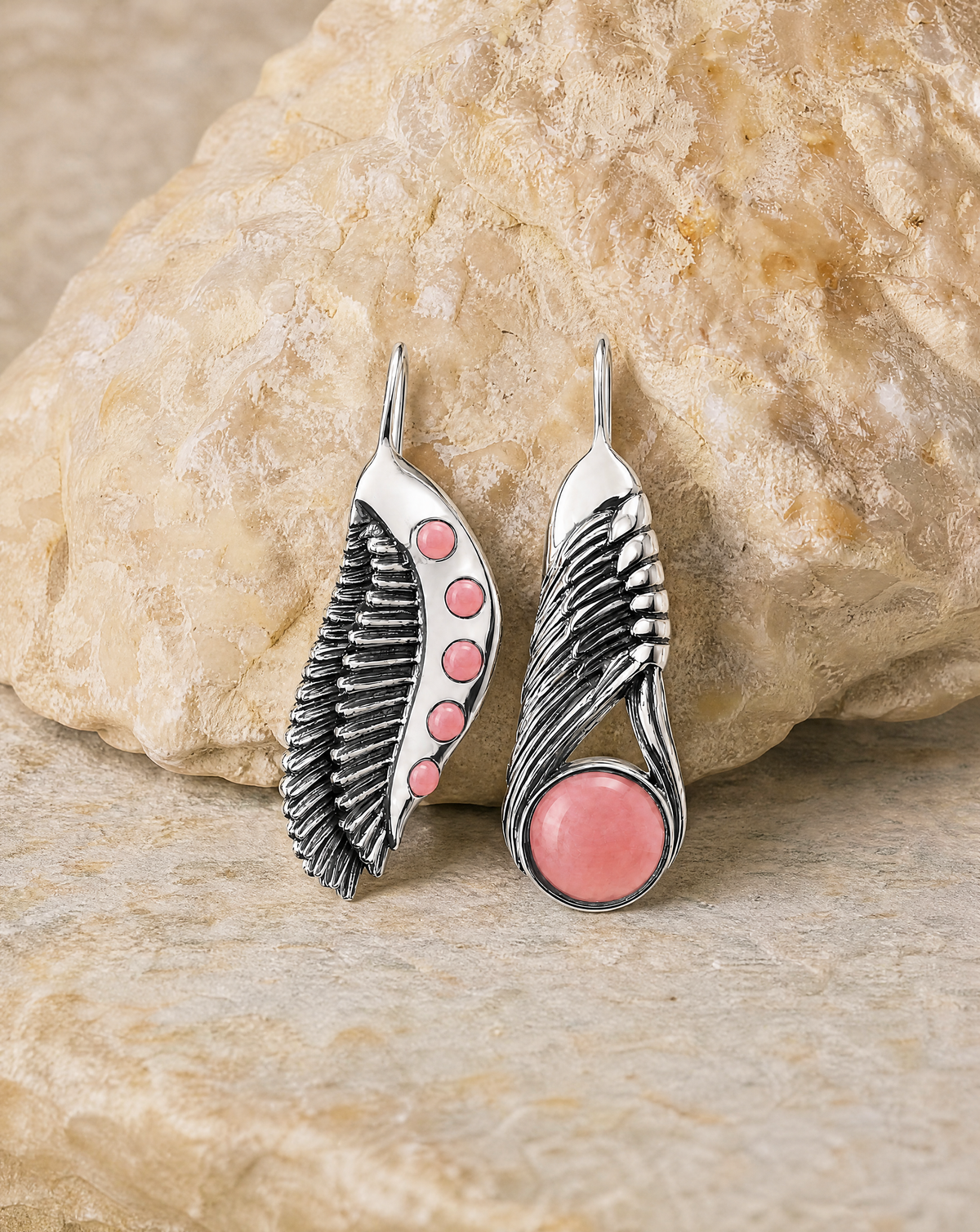 Featherlights & Moonbeams Rose Quartz Earrings — Silver