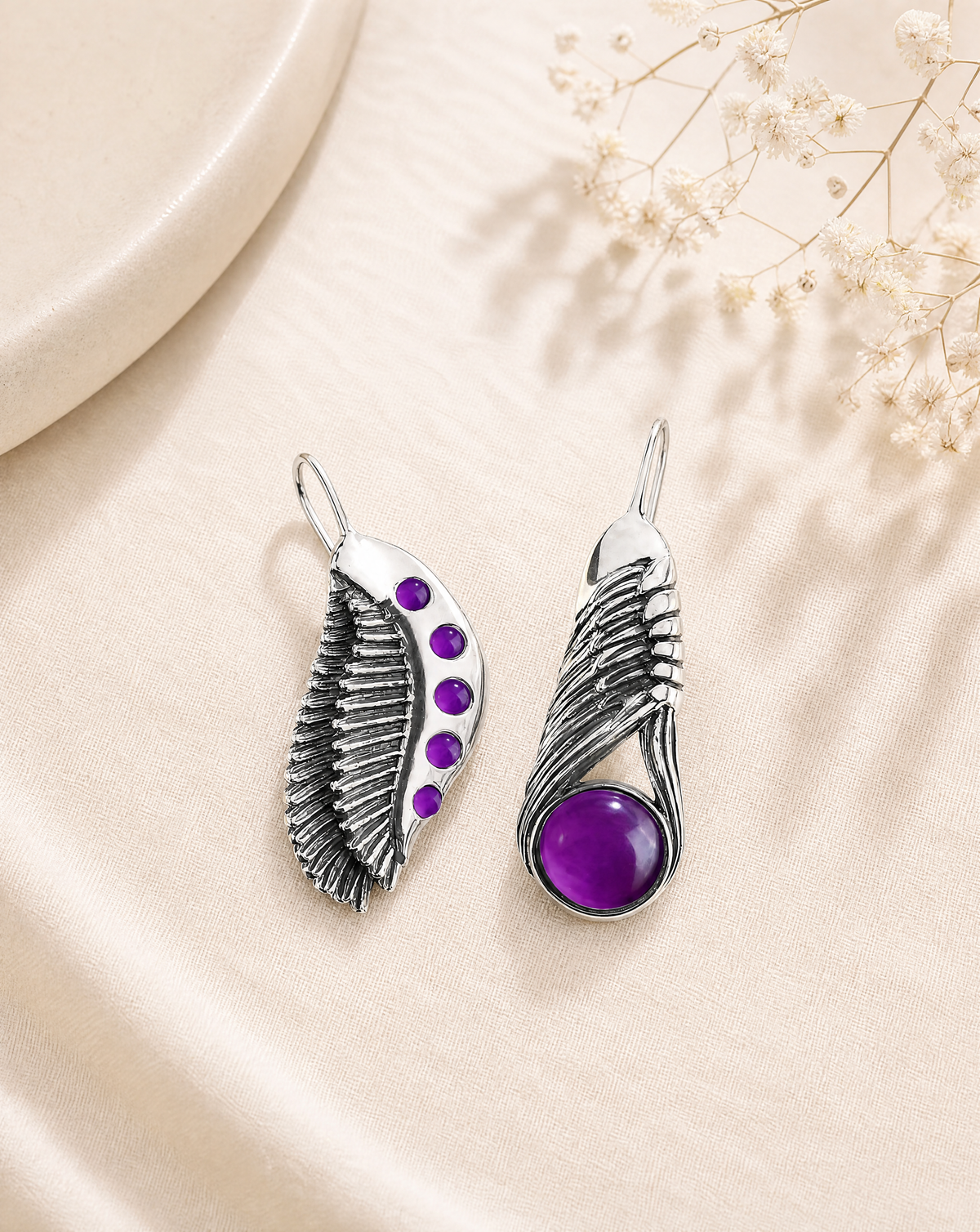 Featherlights & Moonbeams Amethyst Earrings — Silver