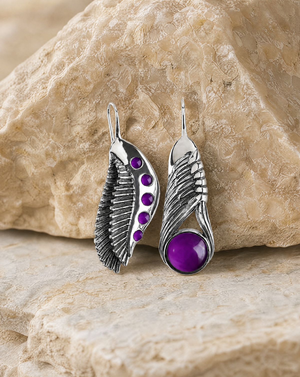 Featherlights & Moonbeams Amethyst Earrings — Silver
