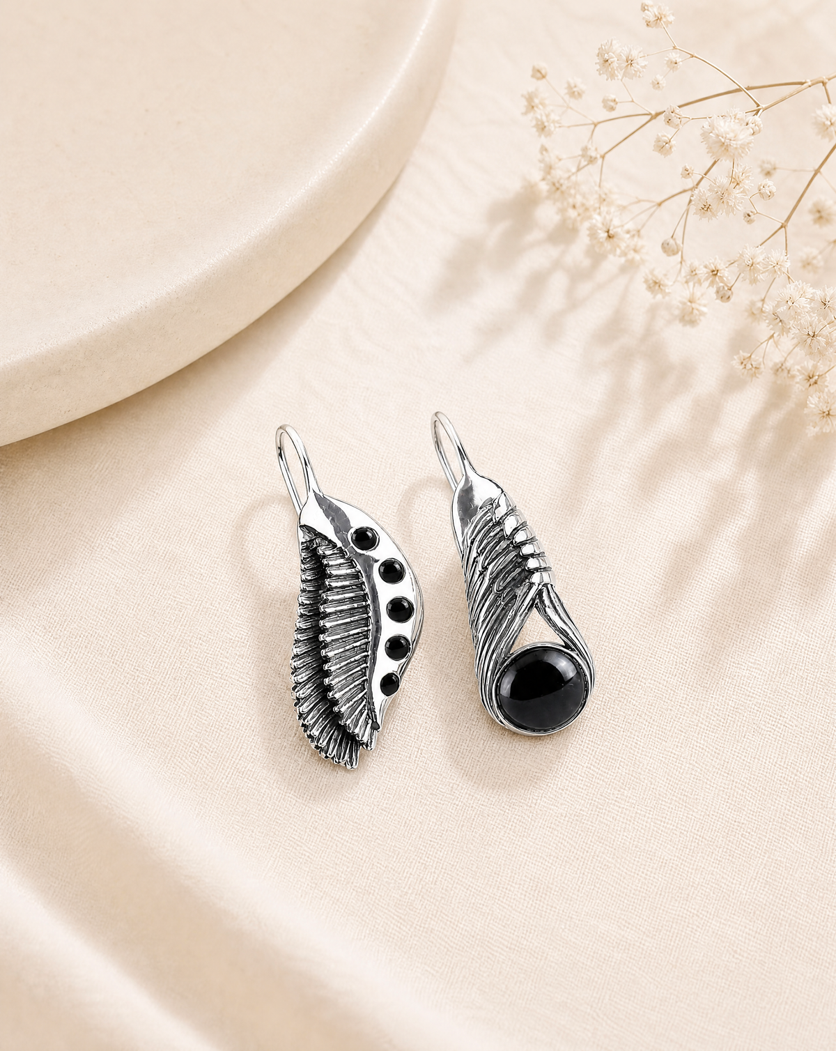 Featherlights & Moonbeams Black Tourmaline Earrings — Silver