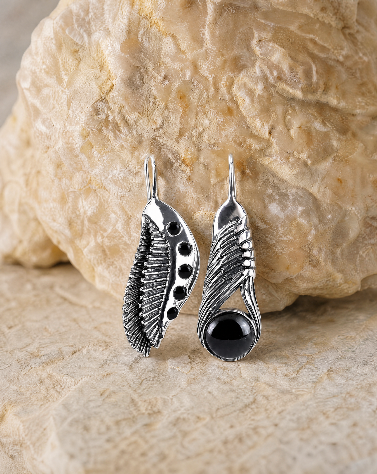 Featherlights & Moonbeams Black Tourmaline Earrings — Silver