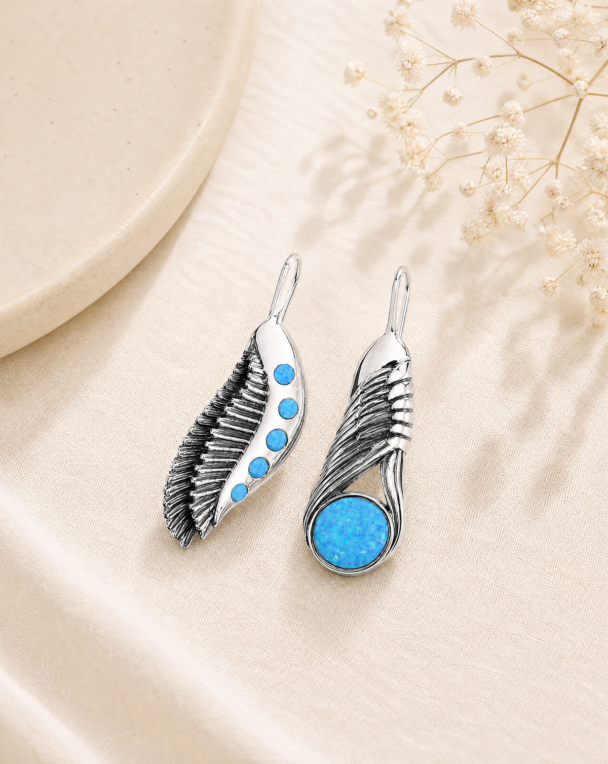 Featherlights & Moonbeams Blue Opal Earrings — Silver